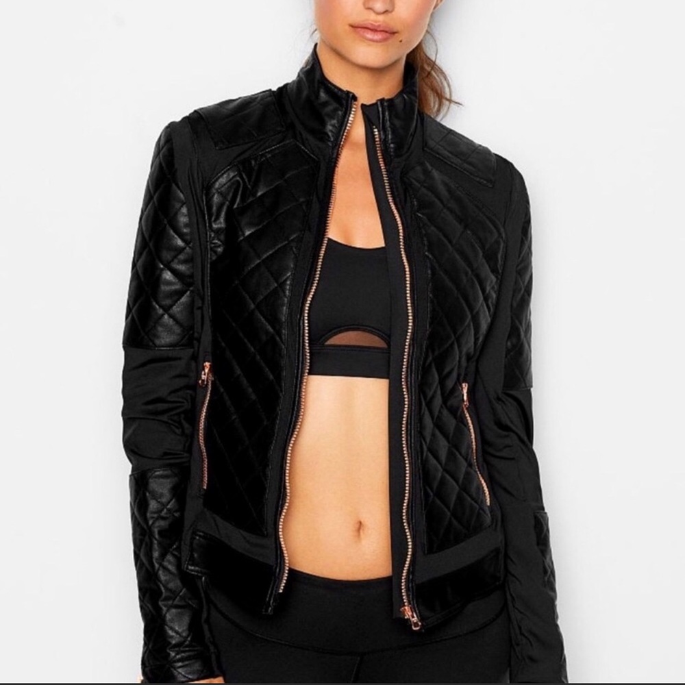 Victoria’s Secret Sport Black Faux Leather Quilted Jacket